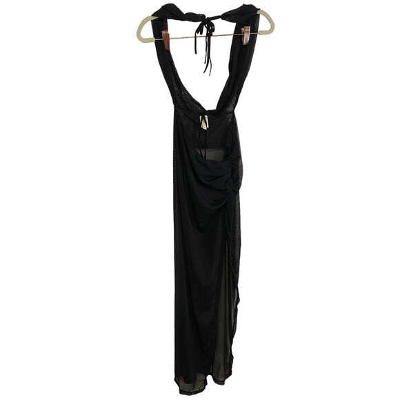 Revolve Lovewave Halter Neck Mesh Maxi Dress Swim Coverup Side Slit Size Small - Picture 2 of 7